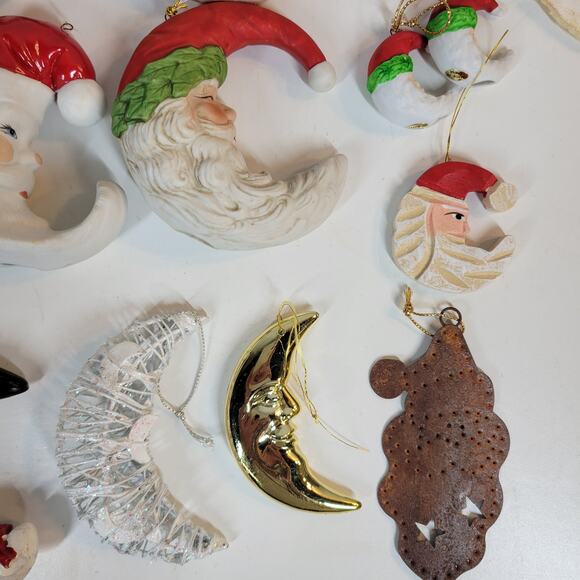 Vintage Moon Santa Claus Ornaments Christmas Tree Anthropomorphic Crescents 24 - Picture 14 of 16